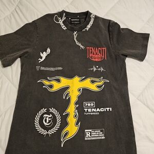 Charcoal Graphic Tee with Yellow Accents